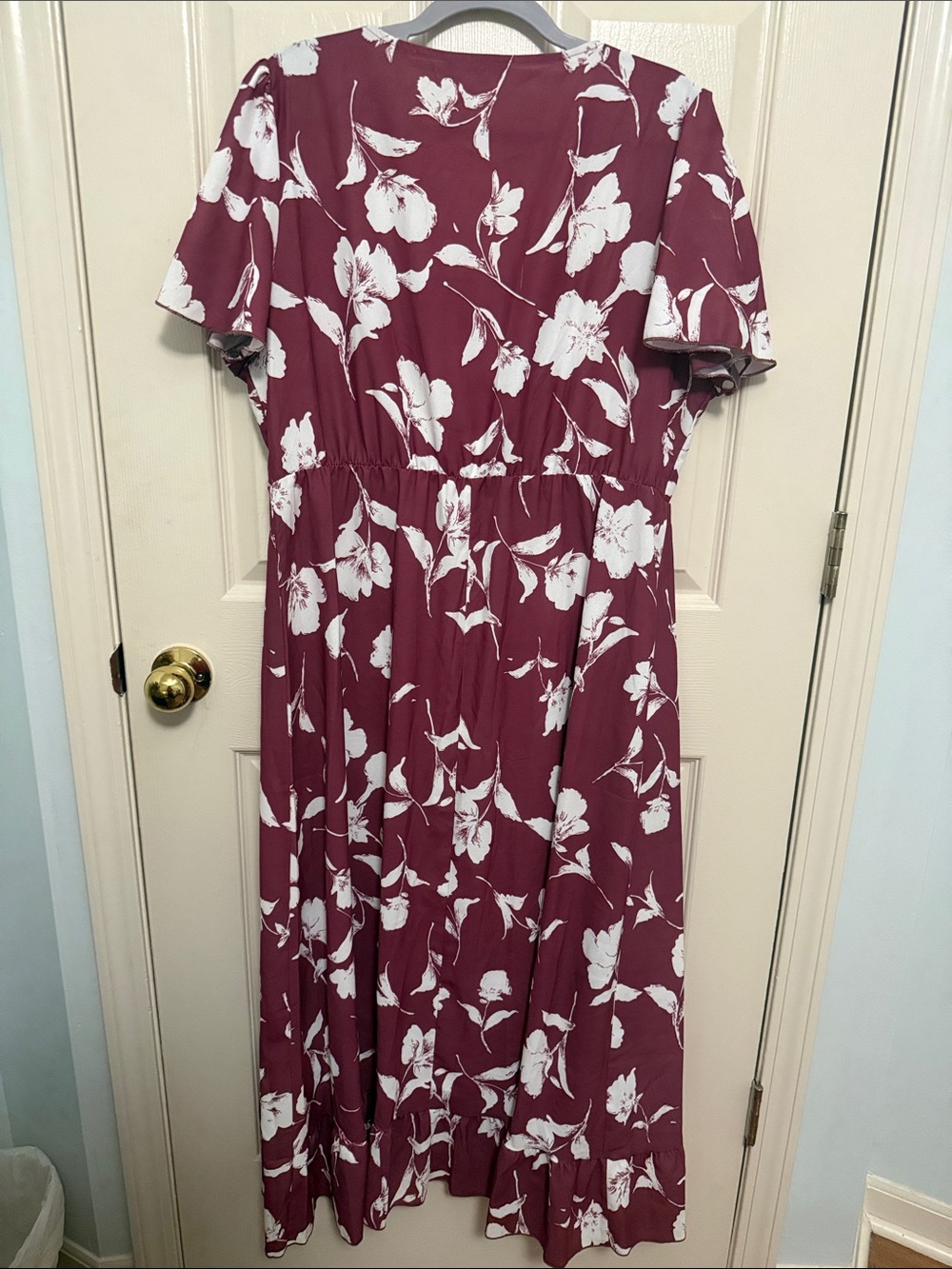 BloomChic Burgundy and White Floral Wrap-Style Maxi Dress - Picture 5 of 5